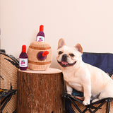 dog with Interactive Plush Wine Barrel Dog Toy