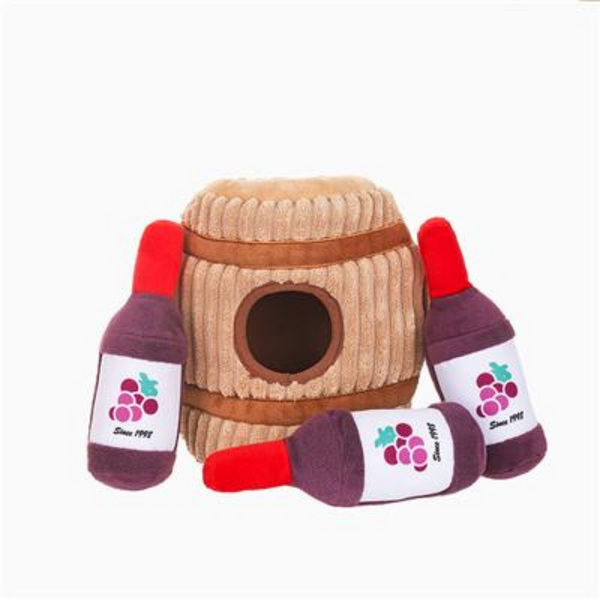 Interactive Plush Wine Barrel Dog Toy