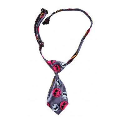 Dog Necktie - Gray with Colored Smileys