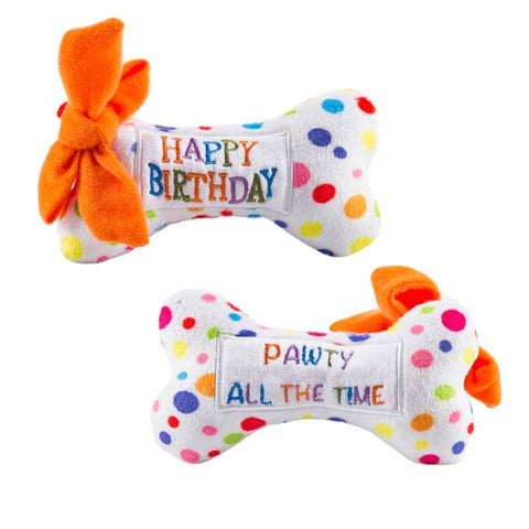 Happy Birthday Plush Bone Dog Toy - back