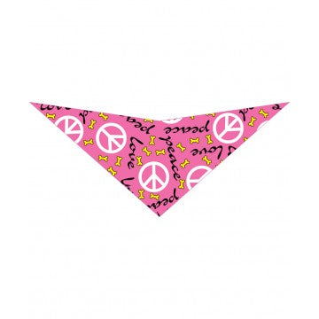 Peace and Love Triangle Pink Dog Bandana