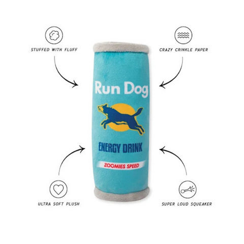 Run Dog Energy Drink Plush Dog Toy - Details