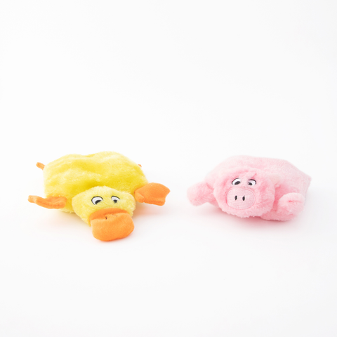Squeakie Pad Duck/Pig Dog Toy 2pk